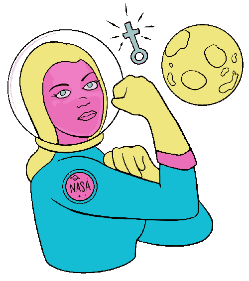 strong women flexing astronaut gif